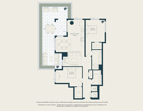 Floor plan for 2 beds, 2 baths, 1183 sqft